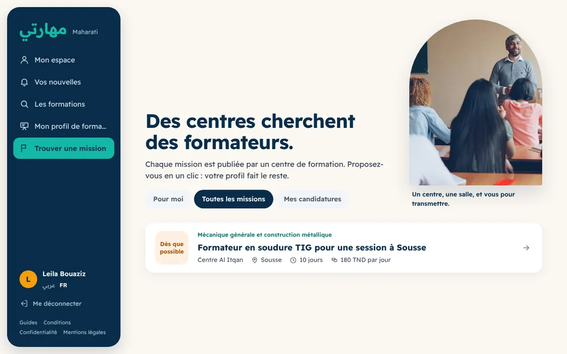Les missions publiées par les centres
